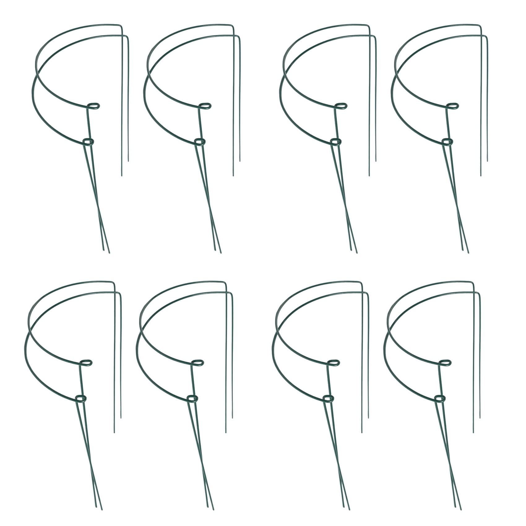 Jnchdghwa Green 16 Pcs Plant Support Stakes Ring Cage Metal Garden Plant Stake Half Round Plant Support Ring Large Plant Supports