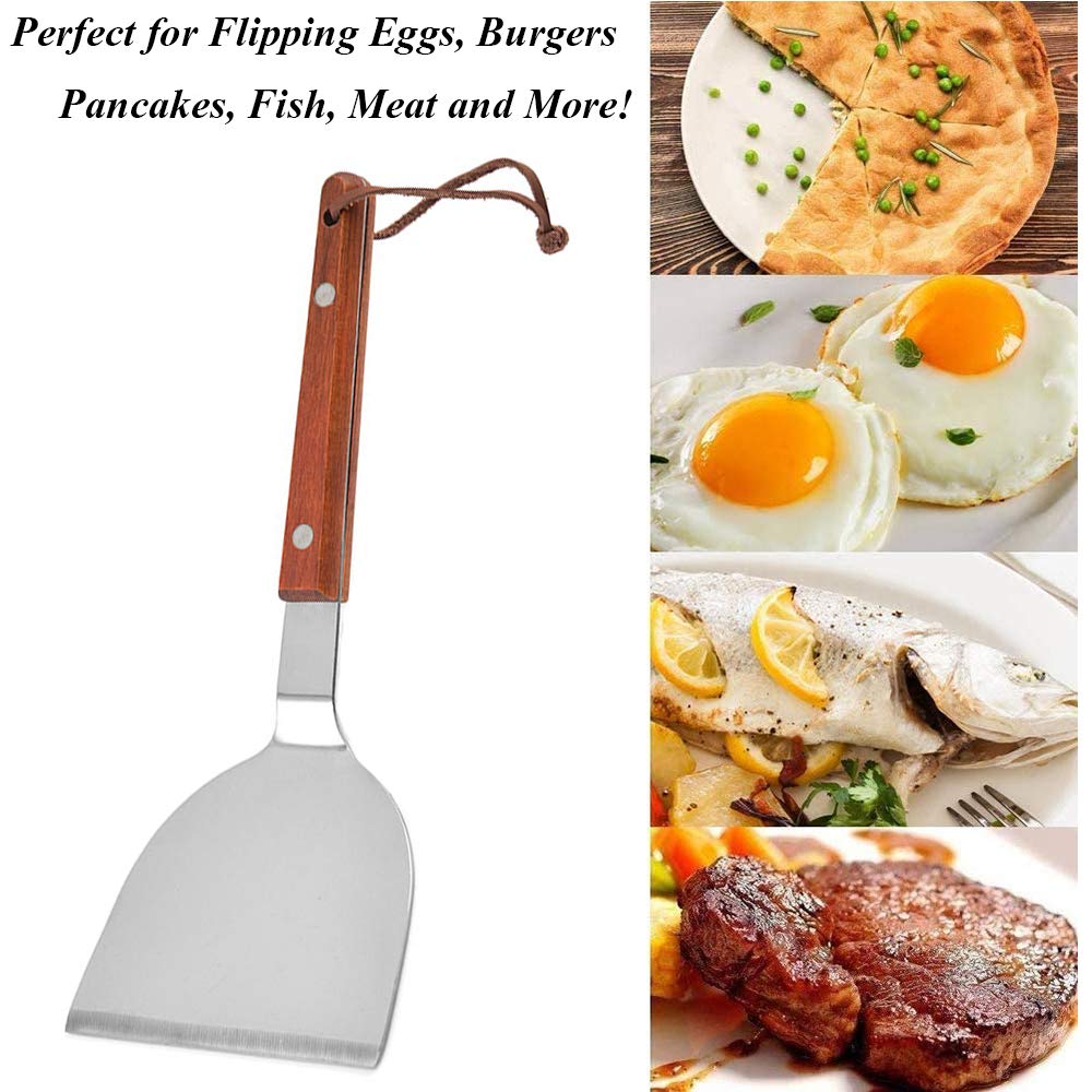 2 Piezas Espátula Parrilla Barbacoa, Utensilios Barbacoa, Accesorios Barbacoa, Kit Barbacoa, Acero Inoxidable Múltiples Fines Espátula Teppanyaki para Parrillas Teppanyaki, Hamburguesas Filetes
