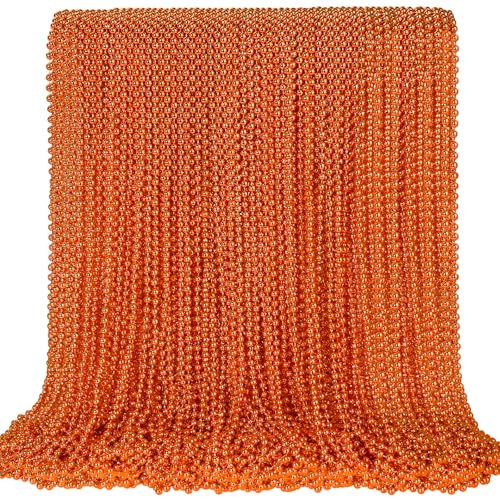 SHAOQINLIN 100 PCS Orange Bead Necklace Orange Mardi Gras Beads Halloween Necklaces 33 Inch Party Beads Round Beaded Necklace for Mardi Gras Christmas Halloween