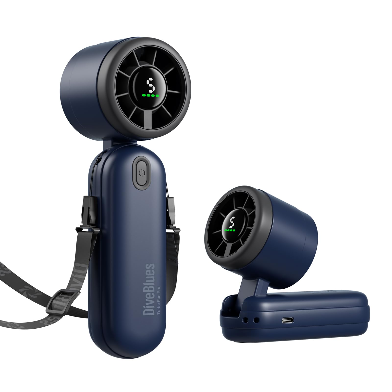 Diveblues 3-in-1 Handventilator Turbo Ventilator mit 4000mAh USB-Akku Aufladbar, 5 Stufen, Faltbar Tragbar Hand Ventilatoren, Bis zu 12H Stunden, Reise Gadgets Flugzeug, Geschenke für Frauen Männer