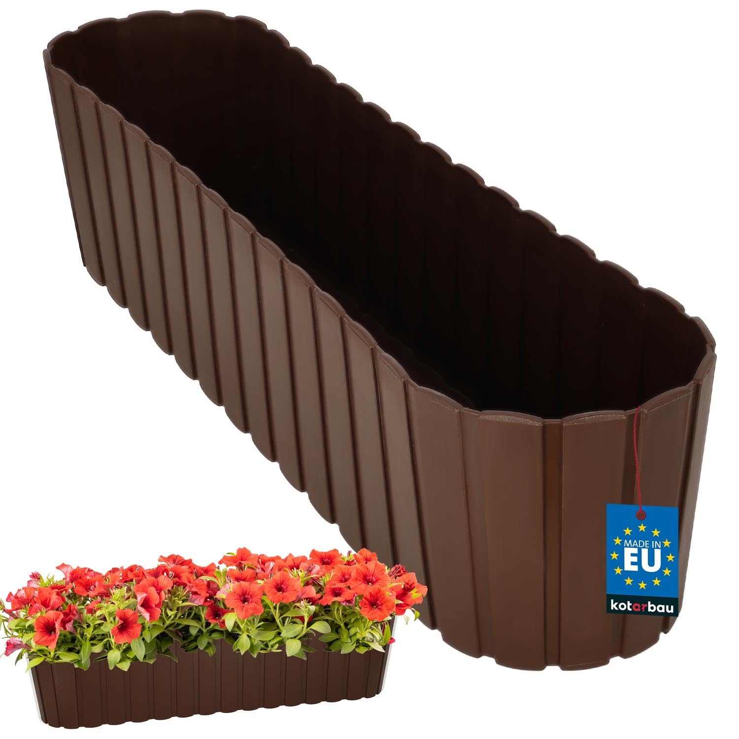 KOTARBAU® Plant Pot - Plastic - 60x14x13cm (23,62x5,51x5 inches) - Brown - Flower Pot - Rustic - Planter - Window Box Planter - Garden Planters - Balcony Planters - Rectangular — image 1