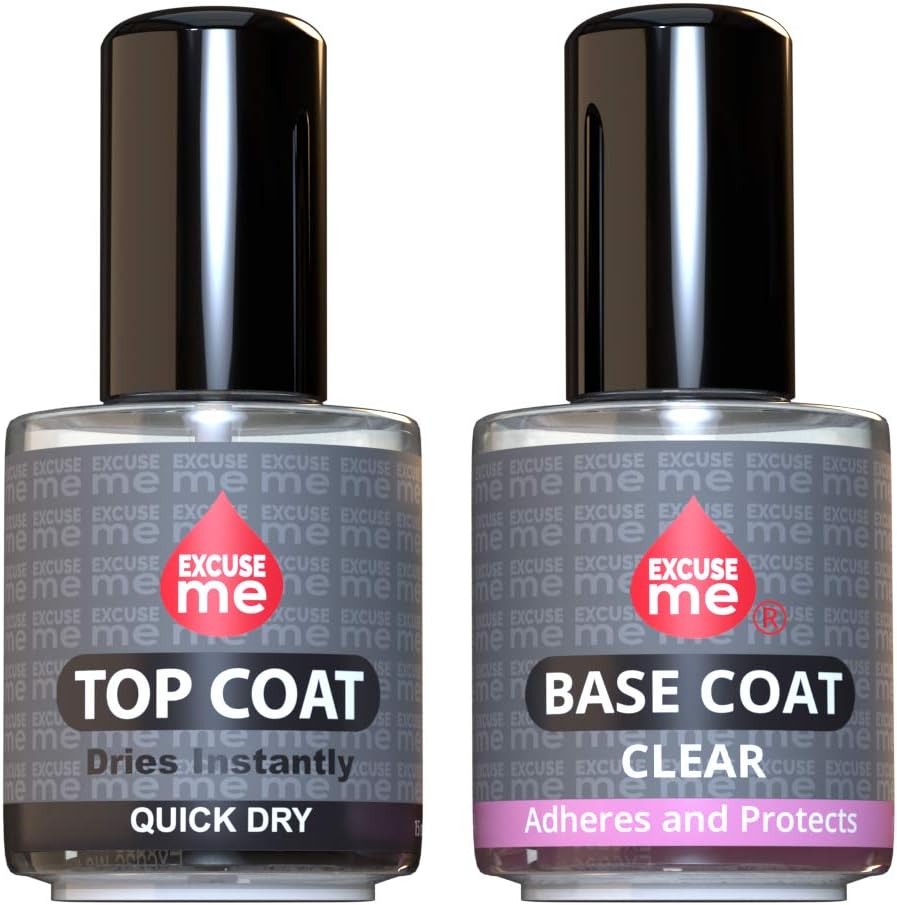 Duo Set Quick Dry Fast Top Coat + Base Coat Clear Long Lasting 15 ml / 0.5 oz