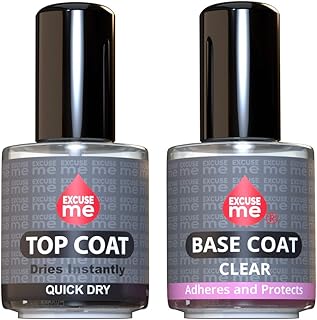 Excuse Me Duo Set Quick Dry Fast Top Coat + Base Coat Clear Long Lasting 15 ml / 0.5 oz