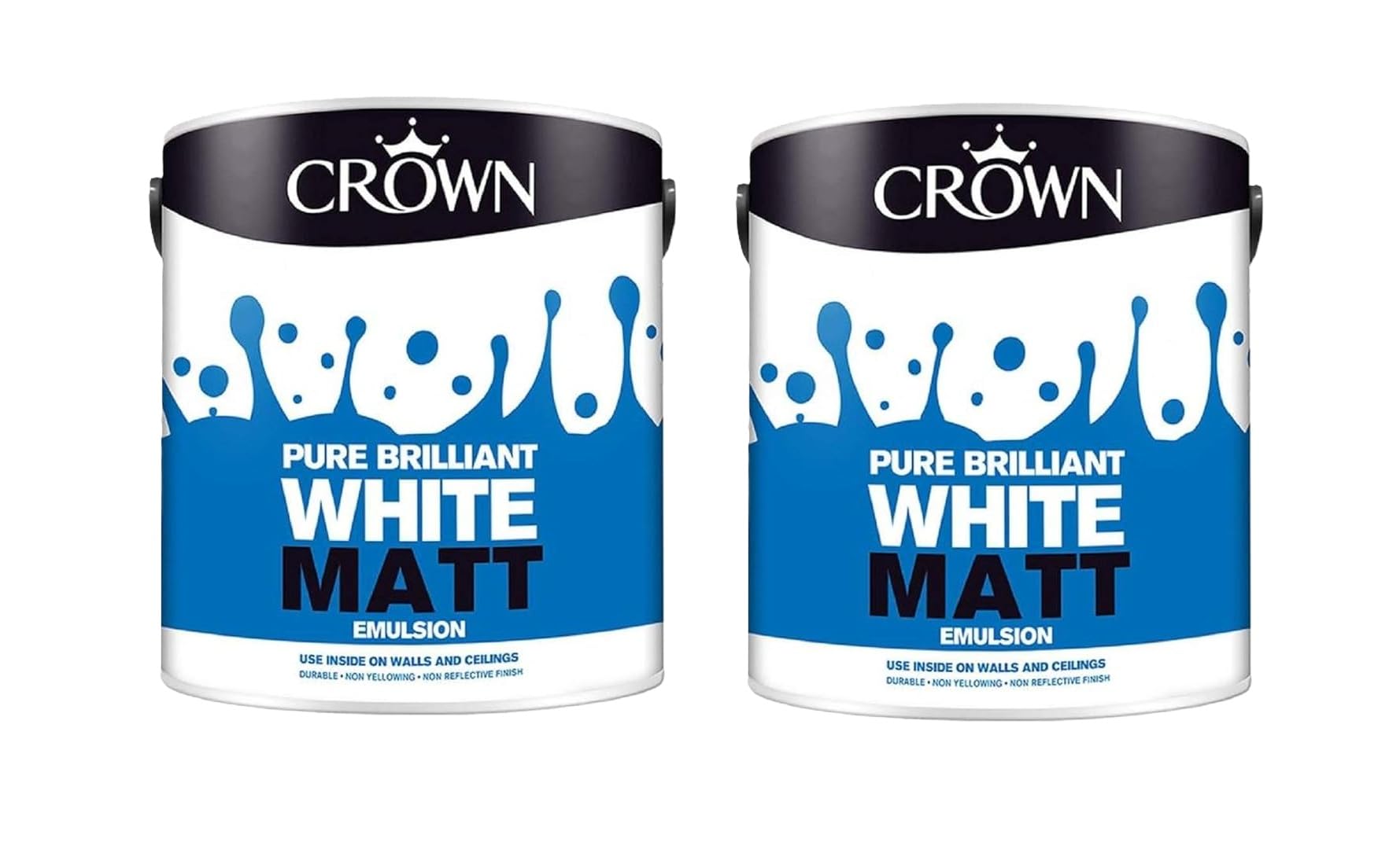 SuperGift.com Matt Emulsion Paint - Smooth Matte Finish Interior Wall & Ceiling Paint, Durable Coverage, Low Odour, Easy Application, Quick Drying Decorative Paint (2x Pure Brilliant White 2.5L)