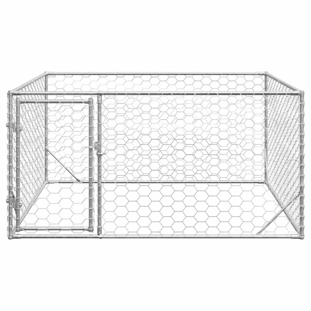Hundehütte für den Außenbereich, Metall, Zwinger für den Außenbereich, Hundehütte, mit Tür, 2 x 2 x 1 m, verzinkter Stahl