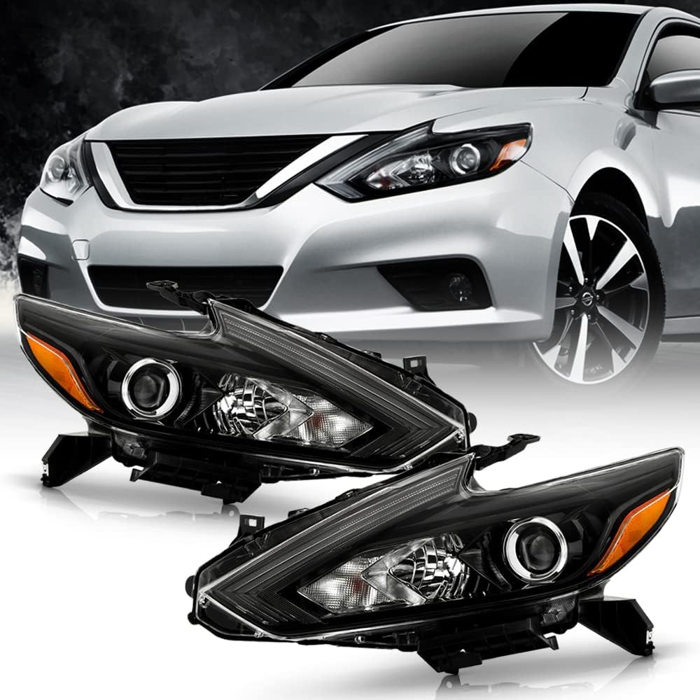 ACANII - For 2016 2017 2018 Nissan Altima Halogen w/o LED DRL Black Projector Headlights Headlamps Pair Set Left+Right