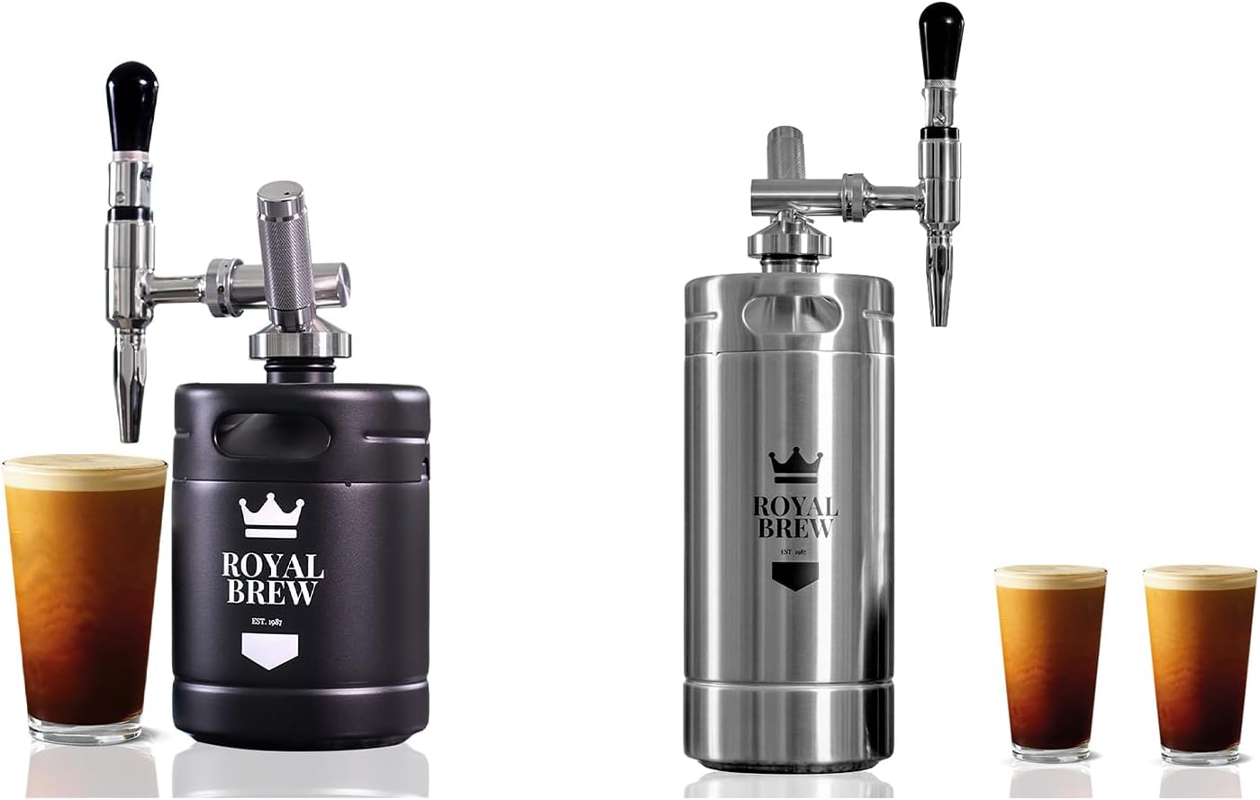 The Original Royal Brew Nitro Cold Brew Coffee Maker - Gift for Coffee Lovers -64 oz + 128 oz Extra Large Home Keg, Nitrogen Gas System Coffee Dispenser Kit