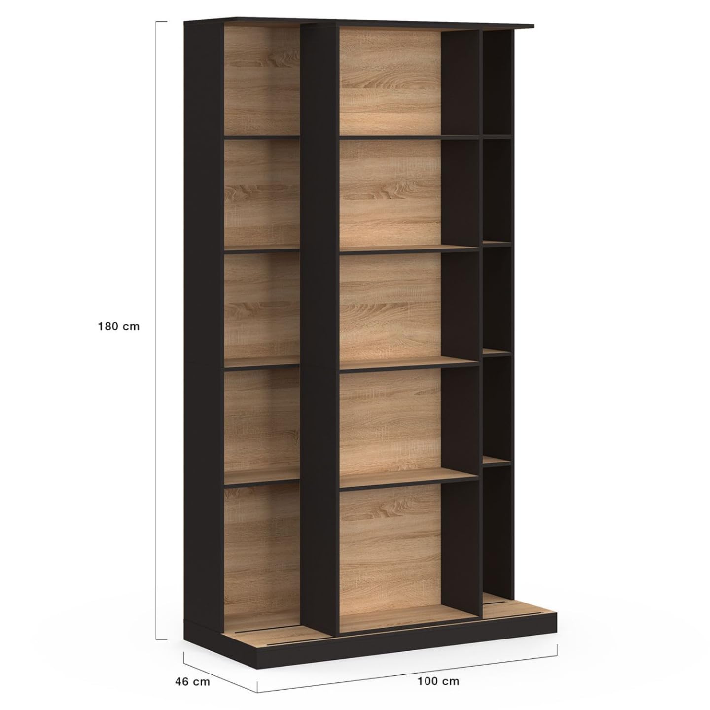IDMarket - Bibliothèque coulissante Alphonse 5 Niveaux 15 niches Bois Noir