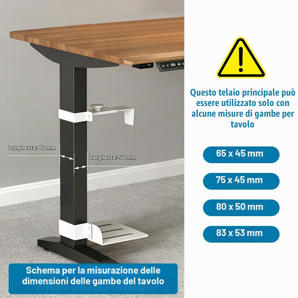 Supporto per PC sotto la scrivania senza fori, portata 20 kg, supporto per computer regolabile, adatto per gambe del tavolo da 65 x 45 mm, supporto per computer per tavoli alti (bianco)
