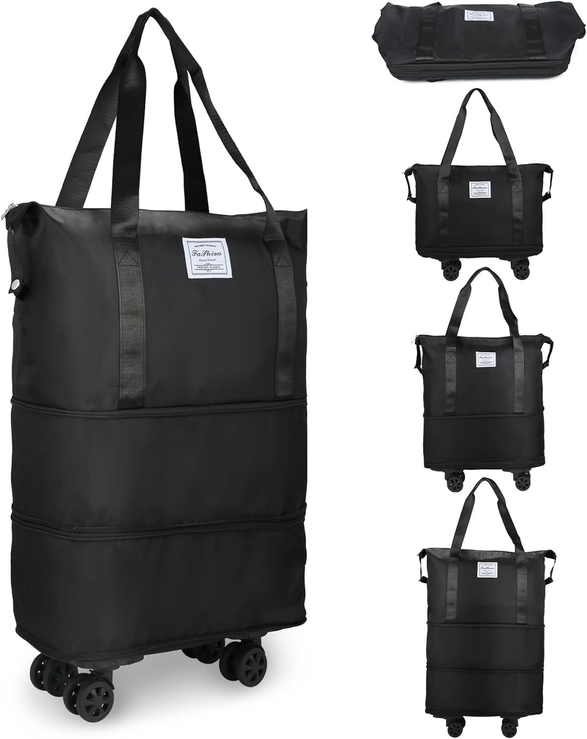 hakku Travel Duffle Bag with Wheels- Foldable, Expandable, Extendable Trolley with 4 Detachable 360° Wheel, Waterproof Luggage for Men & Women (2 Layer with Wheel, Black)-picture-26