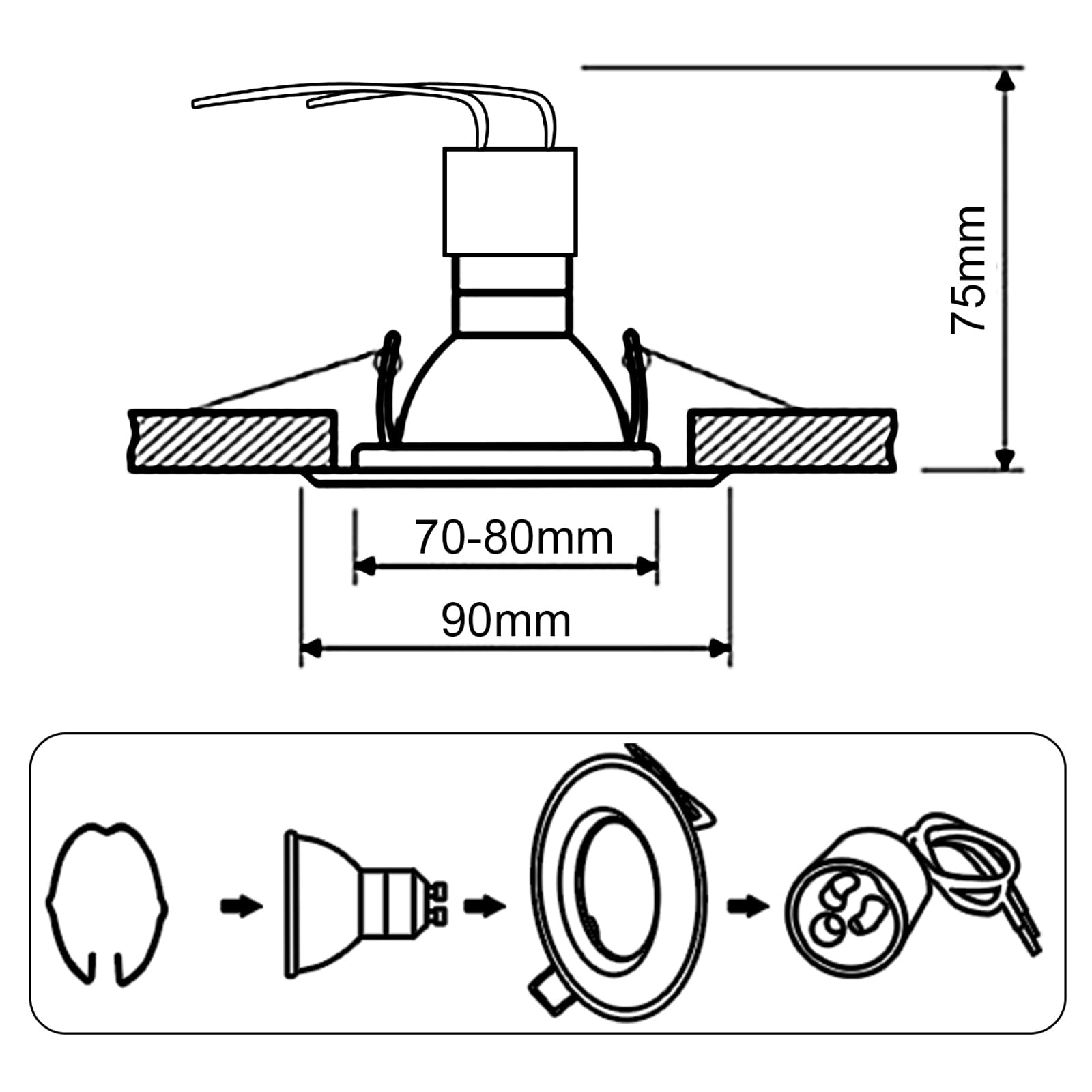 HiBay 10er LED Spot Set Einbaustrahler 230V GU10 Schwenkbar Einbauleuchte 68mm lochmaß Deckenspots Rund Einbauspot Inkl.5W Warmweiß Strahler
