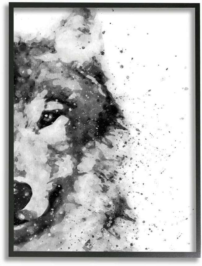 Stupell Industries Forest Wolf Wild Animal Watercolor Pop Black White, Designed by Brandon Wong Wall Art, 16 x 20