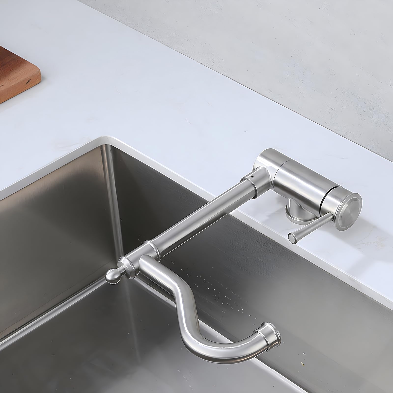XJTNLB Mitigeur Cuisine Rabattable Robinet Cuisine Retro Vintage Mitigeur Evier Cuisine Sous Fenetre Robinetterie Cuisine Pliable 180° Sous Fenêtre-Brossé
