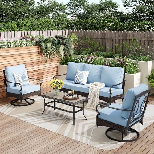 PHI VILLA Outdoor Modern Patio Furniture Set, Upgraded Wicker&Metal Patio