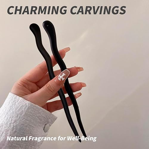 Miniatura 5 de Paquete de 2 palitos de pelo de ébano natural, pinza para el cabello tallada a mano, elegantes horquillas para moños, chales y accesorios