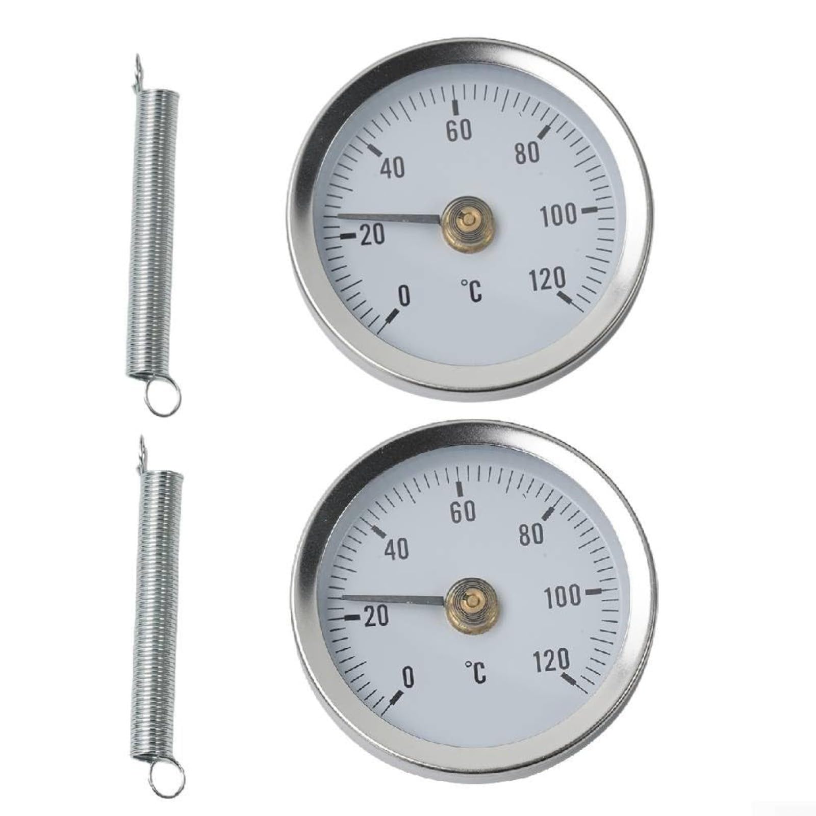 Termometro a tubo da 0 a 120 ℃ in acciaio inox con morsetto, diametro quadrante 63 mm, termometro per misurare la temperatura del tubo (2 pezzi)