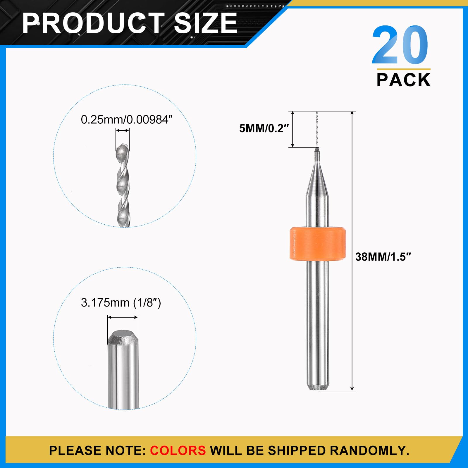 PATIKIL 20 Pack 0.25mm Micro Drill Bits 1/8" Shank Carbide Tungsten Steel 135° Mini Small Bits Print Circuit Board Drilling Tool for CNC Engraving Precision Machinery - Image 2
