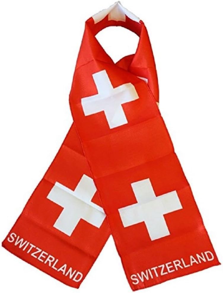 K's Novelties Set of 12 Switzerland Country Lightweight Flag Printed Knitted Style Scarf 8"x60"