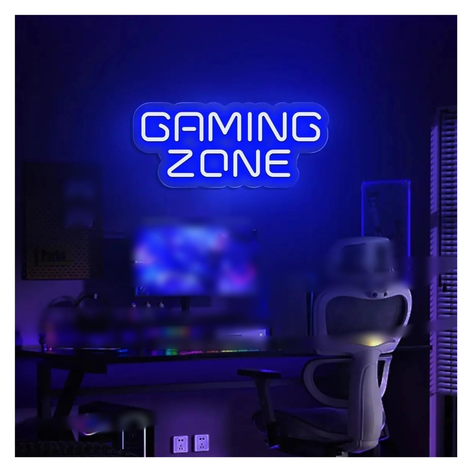 Luces de neón Letrero De Neón Gaming Zone Luz LED Para Sala De Juegos Fiesta Pub Adolescentes Niños Dormitorio Decoración De Pared Lámpara Regulable 45cm(Azul)