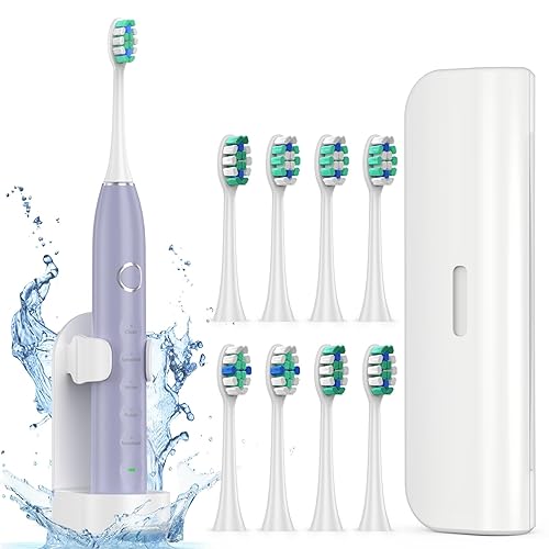 Vista 11 de Cepillo de dientes eléctrico para adultos con 8 cabezales de cepillo, cepillo de dientes sónico recargable con un soporte y estuche de viaje, carga