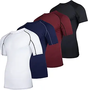 4 Pack: Men's Short Sleeve Compression Shirt Base Layer Undershirt Active Athletic Dry Fit Top (Available in Big & Tall)