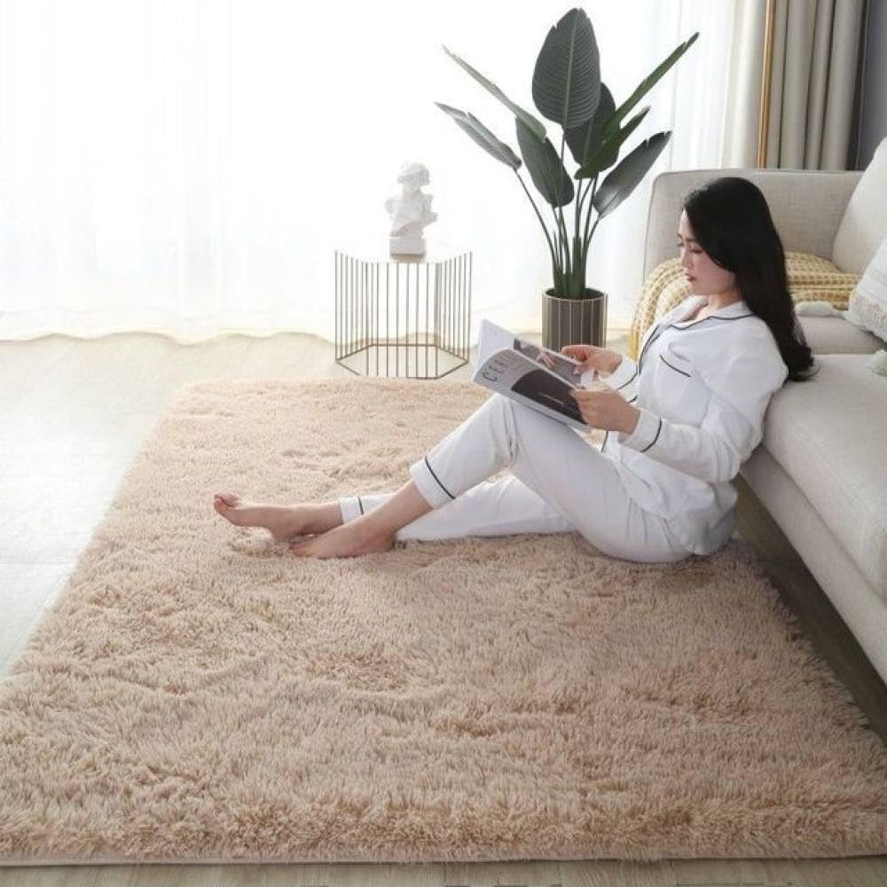 Tapis de sol en velours camel 120x160 cm pour salon et chambre