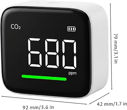 Carbon Dioxide Detector, 4-in-1 Indoor Air Quality Monitor for Co2/Hum/Temp/Time With Tri-color Alerts, Portable Co2 Monitor For Home & Office