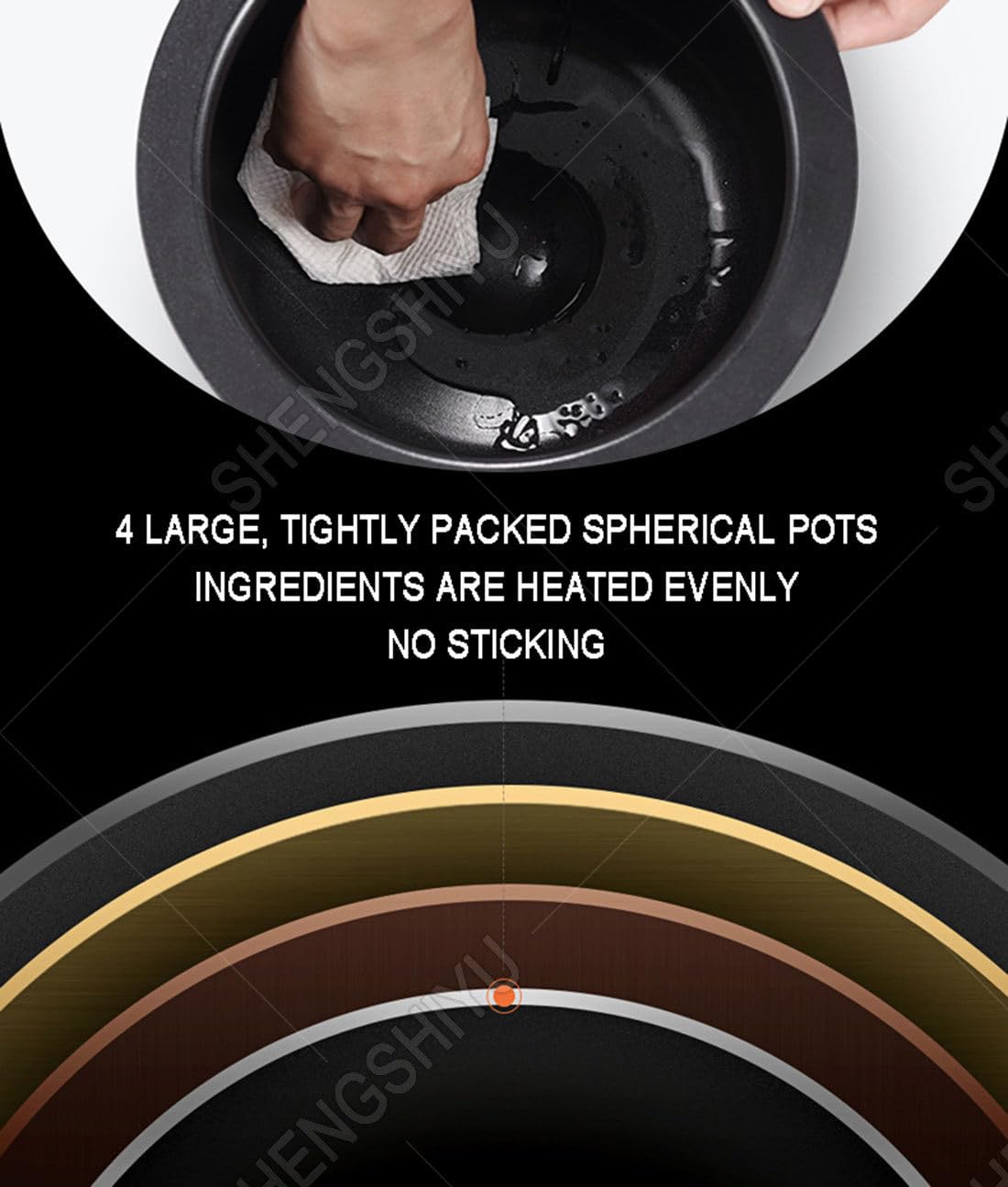 Robot Cucina Multifunzione 2000W Potenza,6L capacità,3 Livelli di Potenza e Rivestimento Ceramico Antiaderente,360° Rimescolamento Automatico per Saltare/Stufare/Servire
