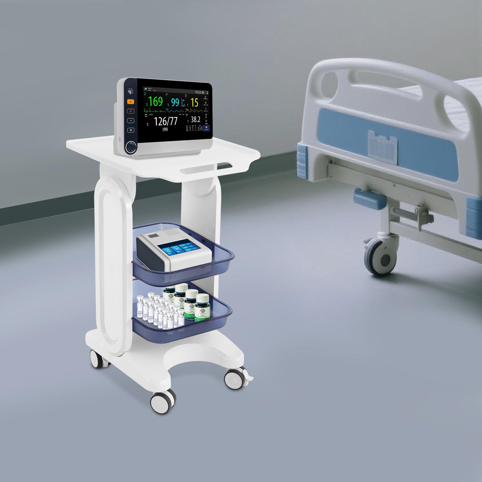 Carrito de laboratorio de 3 pisos, carrito de belleza, de material de PC, con 4 ruedas, carrito multifuncional para laboratorio, clínica, hospital, salón