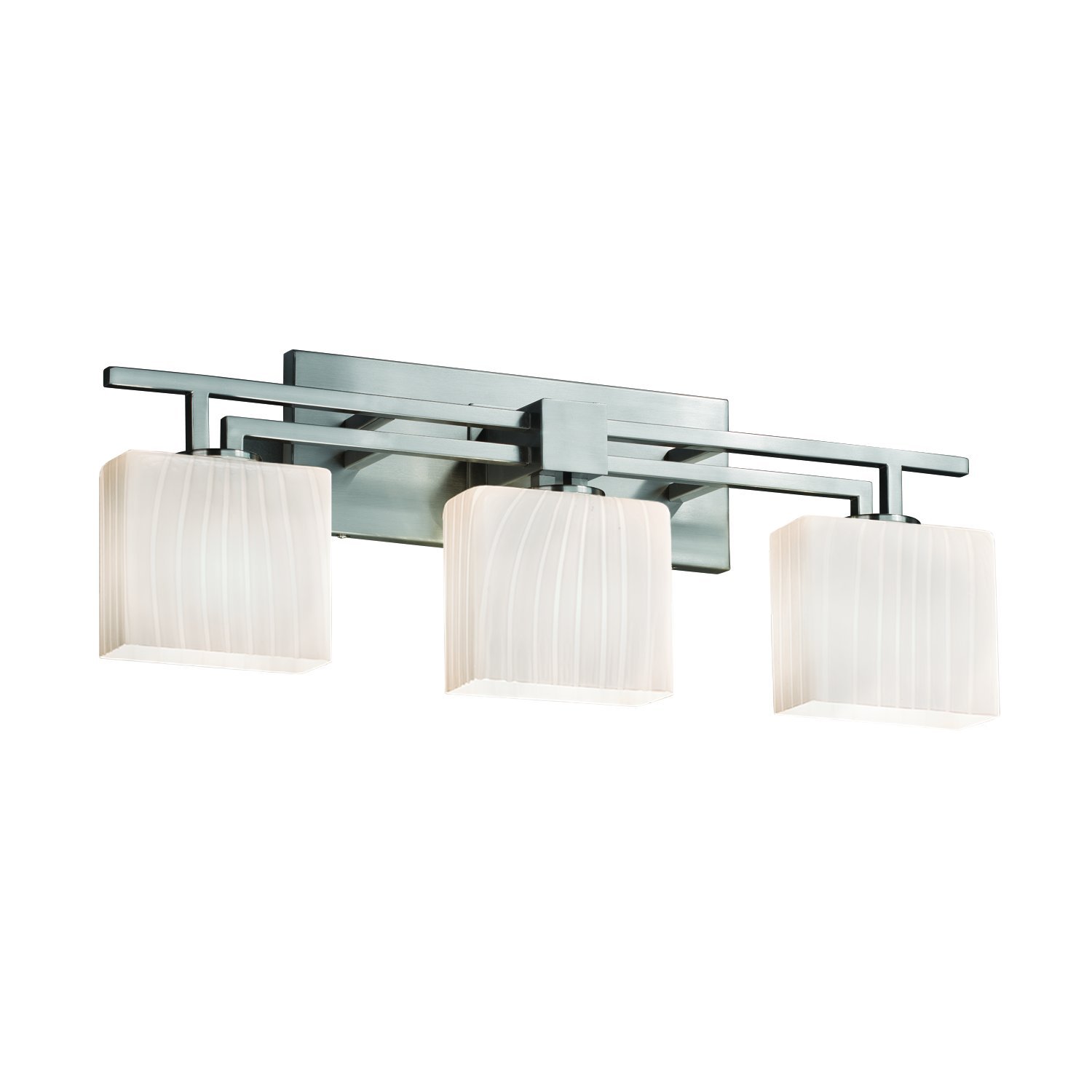 FSN-8703-55-RBON-NCKL Justice Design Group - Fusion - Aero 3-Light Bath bar - Rectangle - Brushed Nickel Finish with Ribbon Shade,