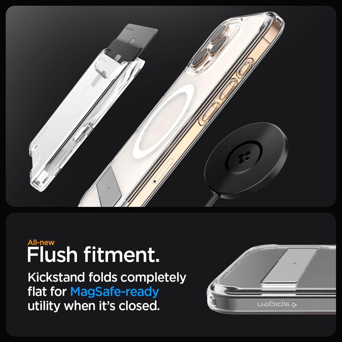 Spigen Ultra Hybrid S MagFit Designed for iPhone 16 Pro Max Case [Kickstand] [Anti Yellowing], Compatible with MagSafe - Crystal Clear - Image 5