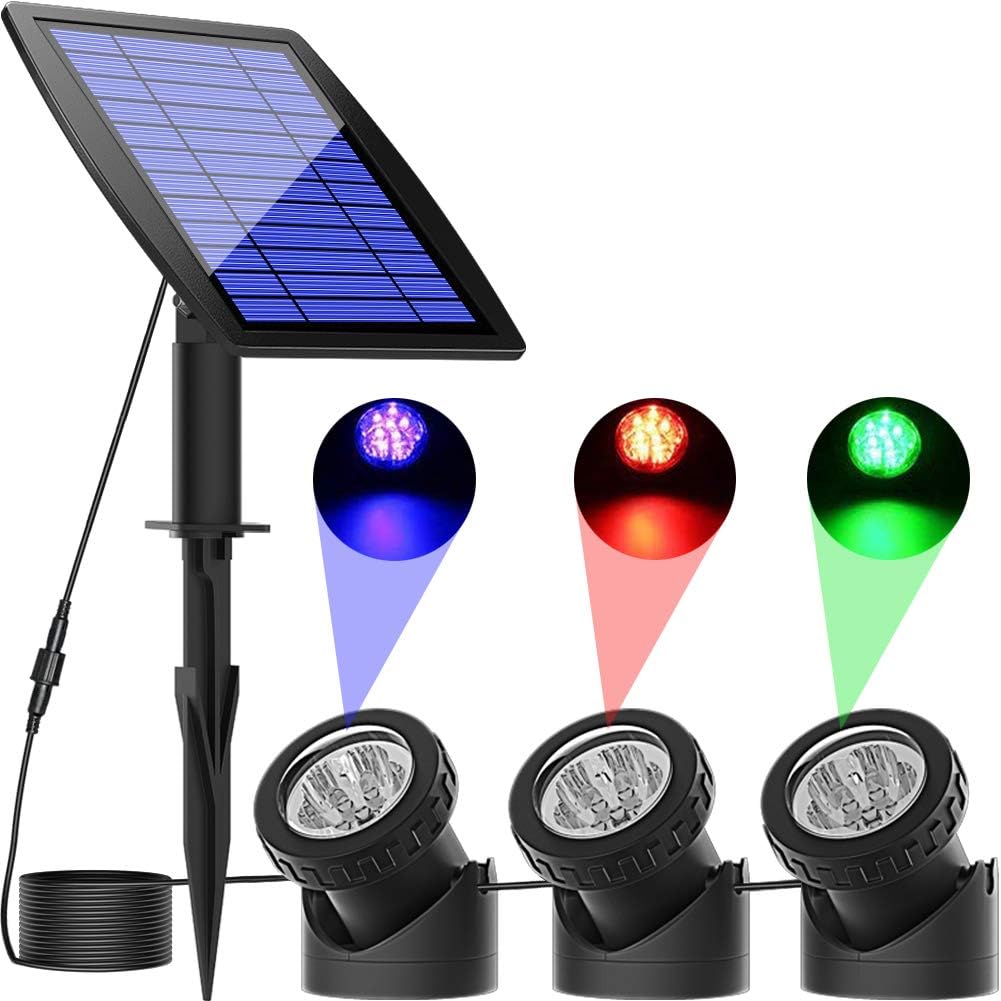 Biling Solar Pond Spotlights, Color Changing Submersible Solar Spot Lights, IP68 Waterproof Underwater Landscape Spotlight Waterfall Lights for Garden Pond Fountain Pool