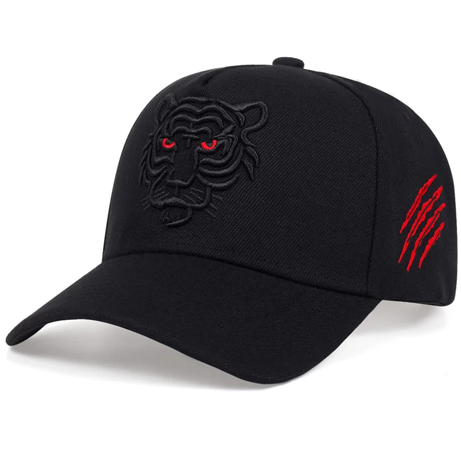 Qohnk Unisex Black Baseball Cap Tiger Embroidery Baseball Cap Snapback Casual Hat For Men Women Hip Hop Hat Trucker Caps (Black)