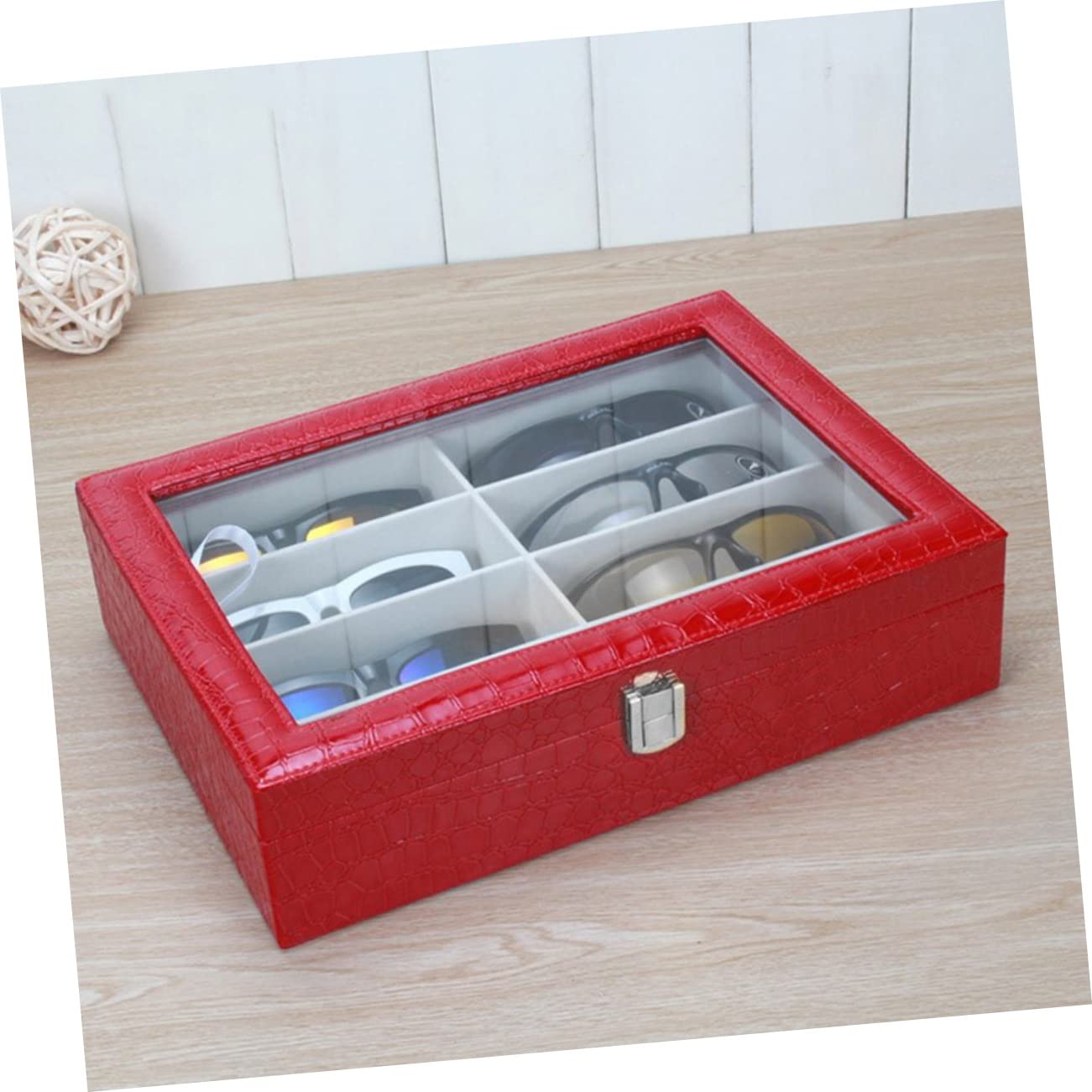 VALICLUD Scatola Espositiva per Occhiali da Sole in Pu, 8 Scomparti, Effetto Coccodrillo Rosso, Organizer per Casa e Negozio | Finestra Espositiva, Uso Casa e Negozio, Organizzatore per Custodire e Mostrare Modelli