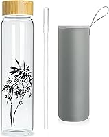 Vista 9 de Botella de agua de vidrio de 32 onzas con popote, botella de vidrio de borosilicato de boca ancha con tapa de bambú y funda de neopreno