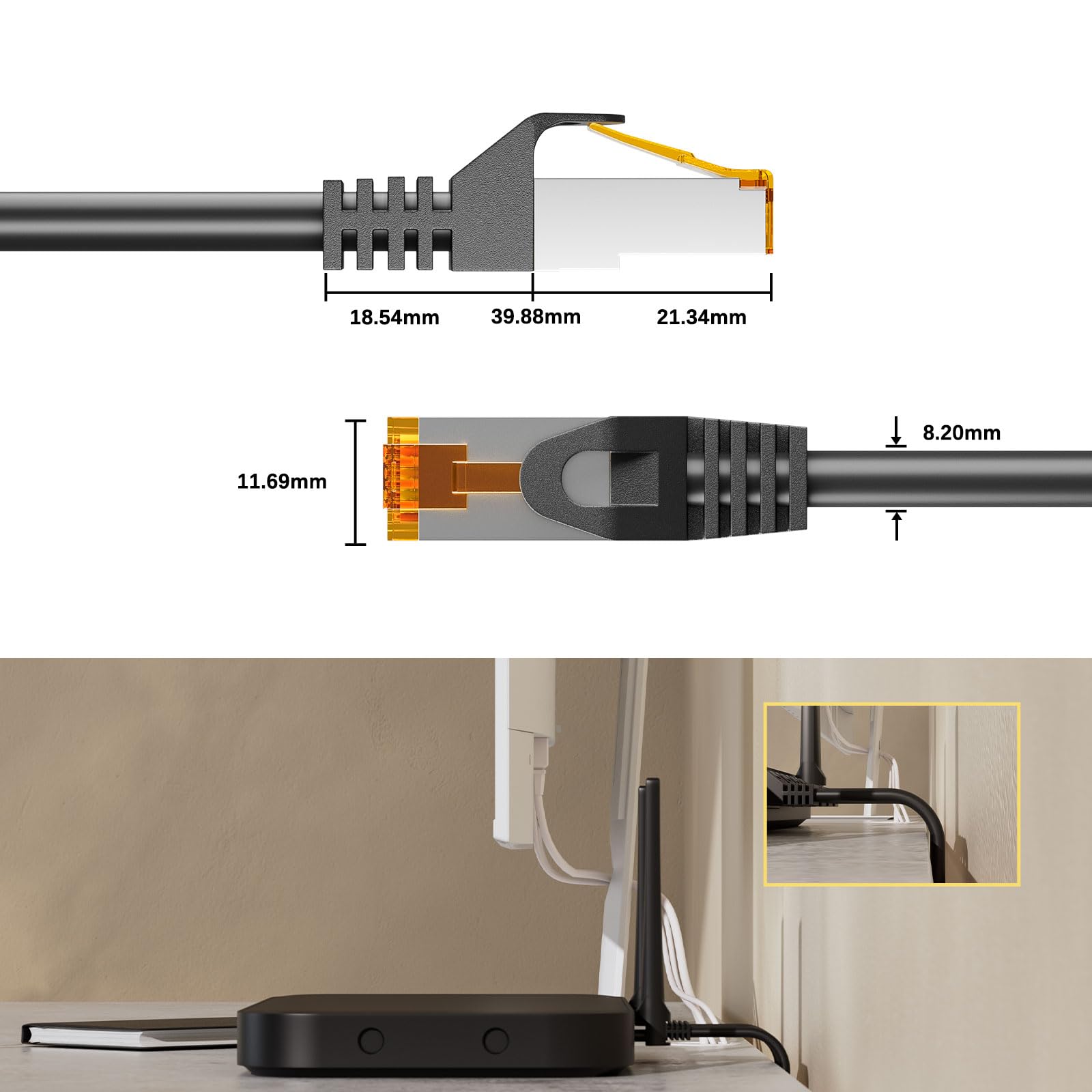 iwillink 20 x 0,15 m cavo patch CAT 7, cavo Lan corto (10 Gbps, schermatura S/FTP PIMF, rame), compatibile con pannello patch CAT7 CAT6a CAT6/DSL Switch/router/modem – nero