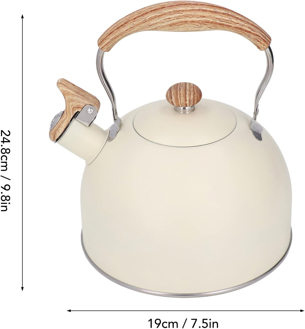 Akozon Whistling Teapot with dimensions labeled