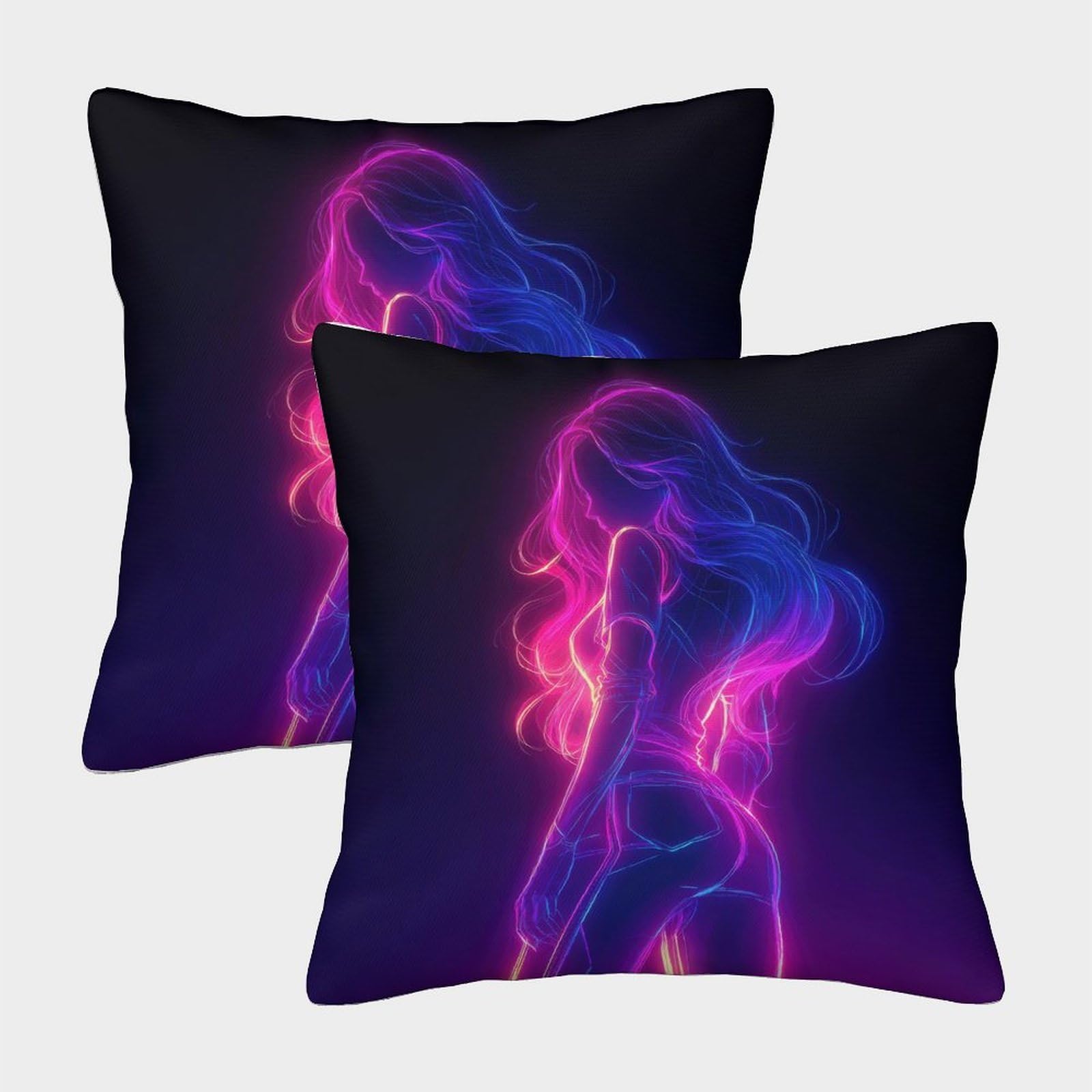 QFVANSIYO Modern Neon Glow 3D Printed Pillowcase Microfiber Bedroom Decor Artistic Pillow Cover for Adults Youth 50x50cm