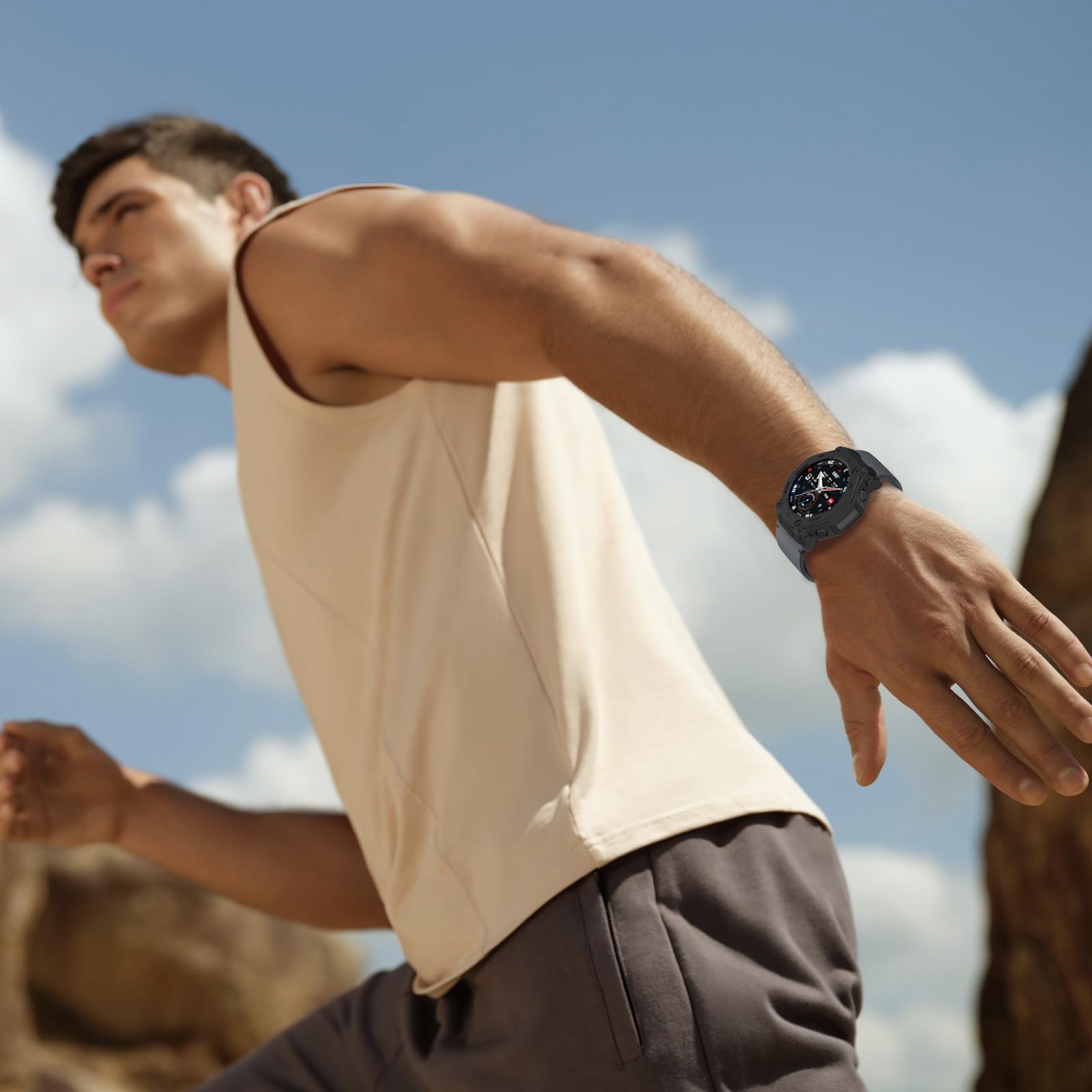 ZoRoll Etui ochronne z tworzywa TPU do Amazfit T-Rex 3 Pro 48 mm, odporne na upadki, miękkie silikonowe etui ochronne, kompatybilne z Amazfit T-Rex 3 Pro 48 mm, czarne