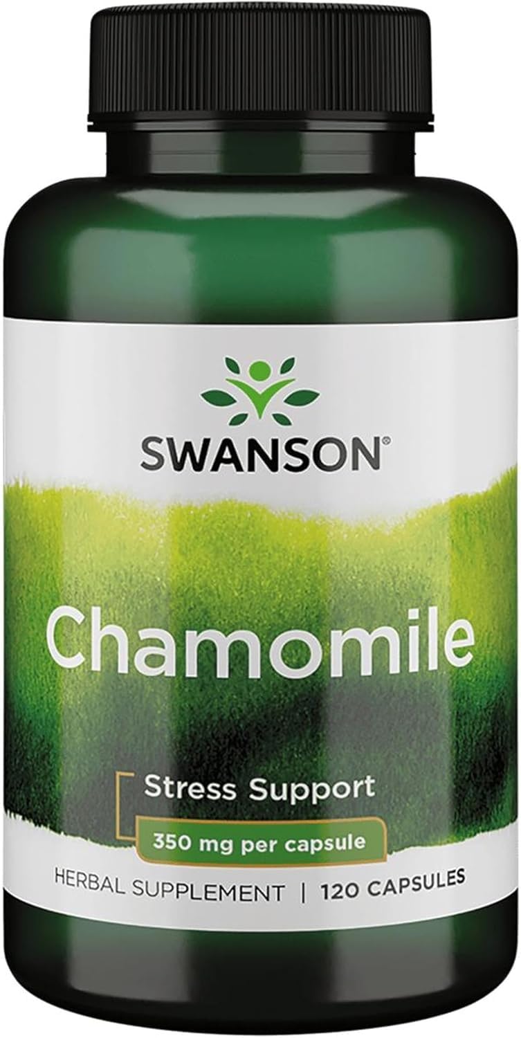 Swanson Chamomile Stress Support Herbal Supplement, 120 Capsules 120 Count (Pack of 1)