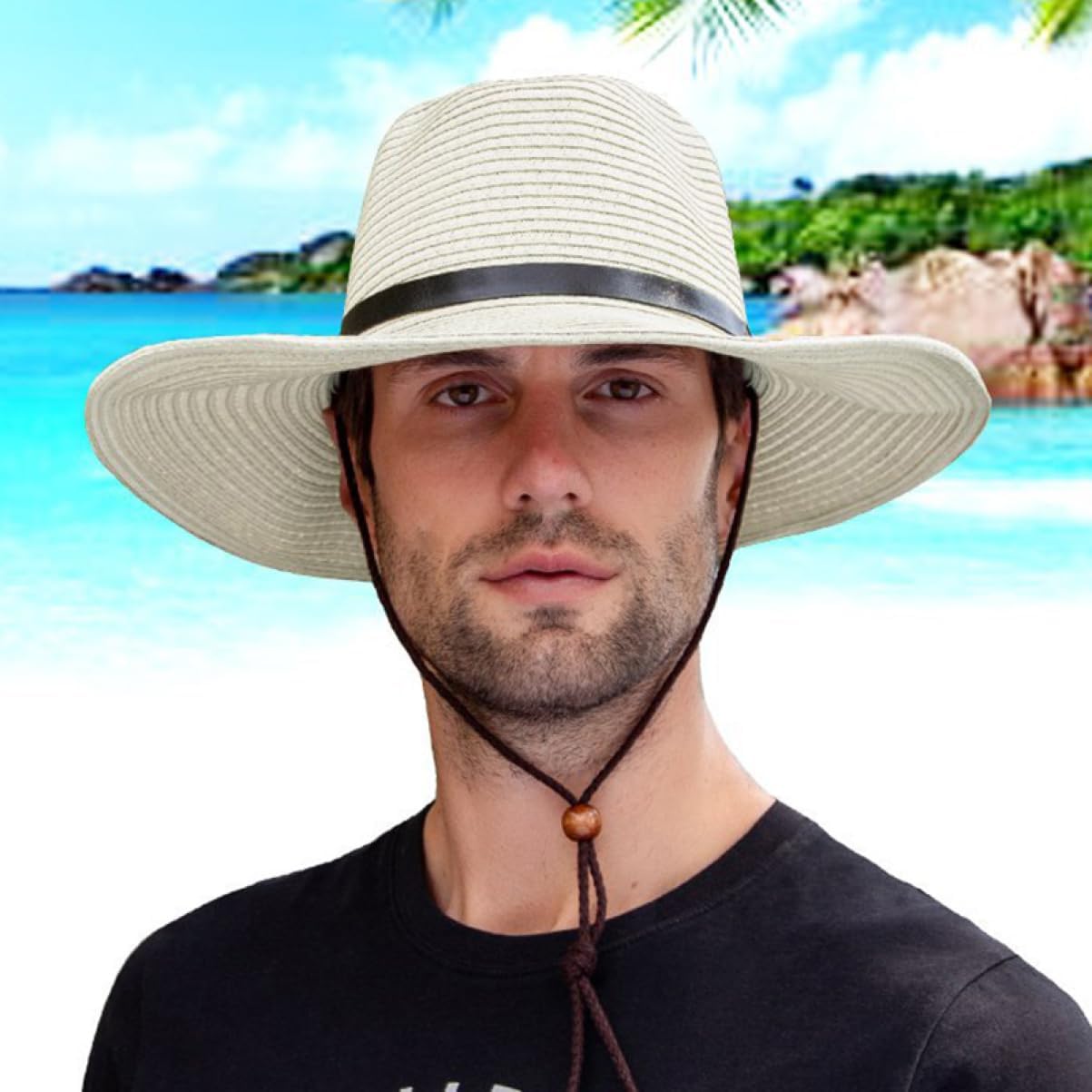 [AJGLJIYER LTD] 麦わら帽子 メンズ ストローハット カウボーイ ハット UVカット つば広 男性用 日焼け止め 紫外