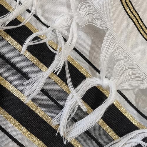 Black gold white striped men's prayer shawl from Israeli design…4