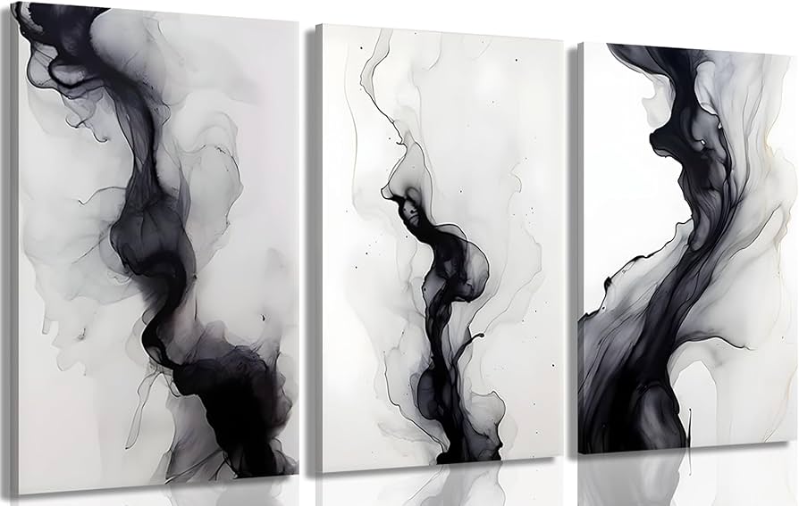 Amazon.com: 3Pcs Black And White Simple Abstract Canvas Wall Art ...