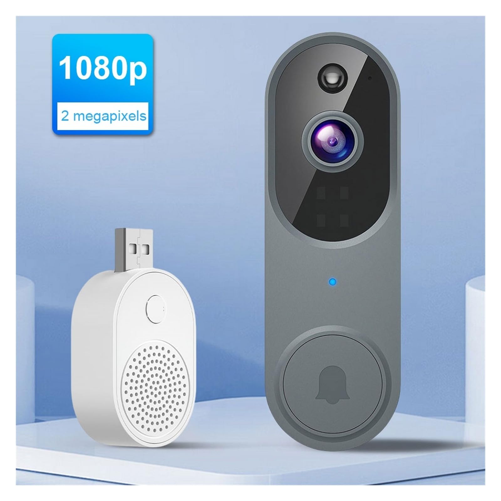 Videoportero, Timbre con cámara y videoportero WiFi 1080P, cámara inalámbrica con visión Nocturna y detección de Movimiento.(Beige)