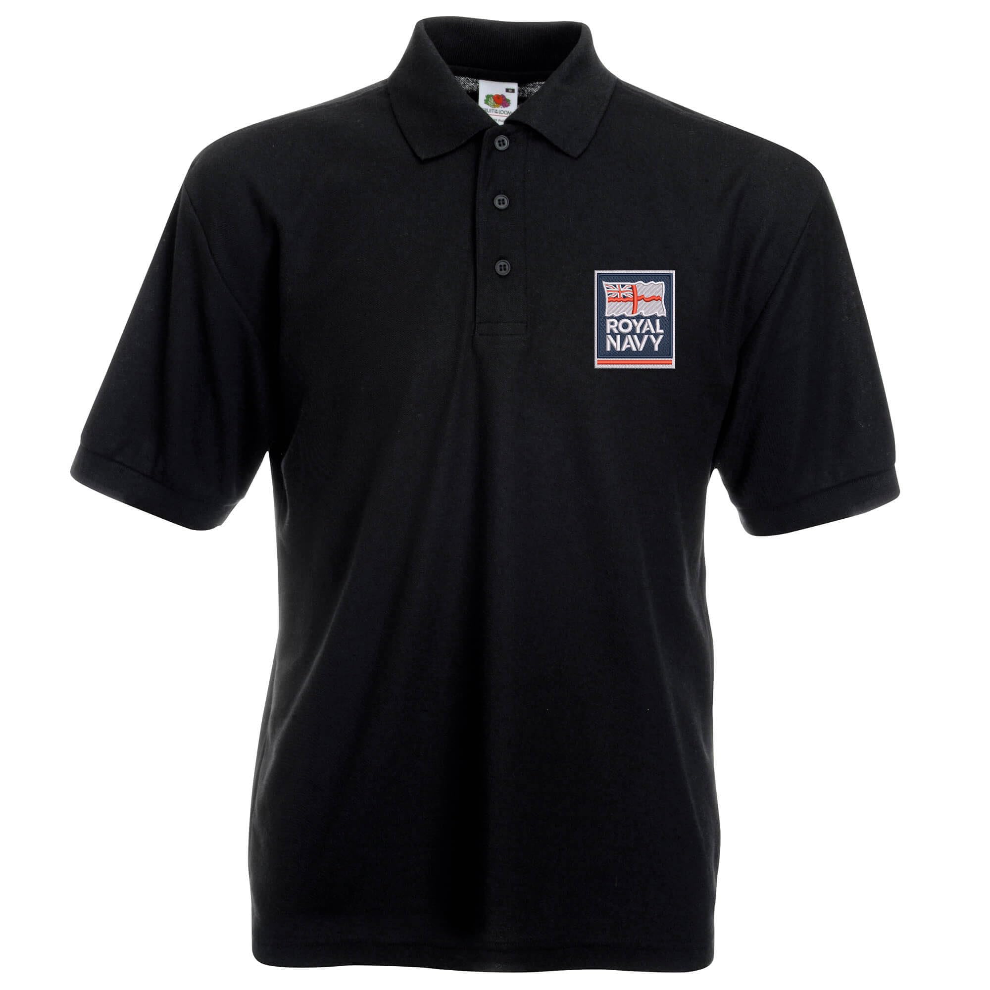 The Military Store Men's Black Royal Navy Embroidered Polo Shirt, Medium