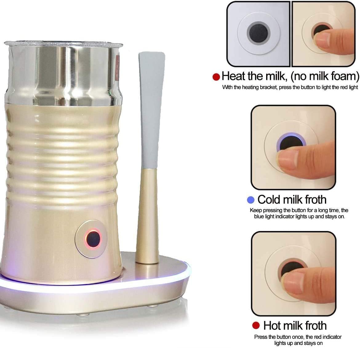 HMTE Montalatte Elettrico e vaporizzatore con Base Staccabile Schiuma Automatica per scaldalatte per caffè Latte (Color : Gold) (Gold)