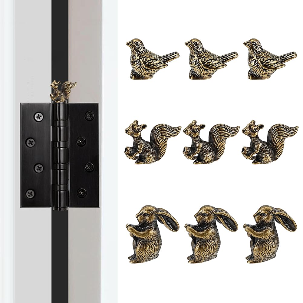 OLYCRAFT 9pcs Hinge Heads Decorative Topper Animal Door Hinge Toppers Hinges Head Home Decoration Cute Hinges Heads Figurines for Tea Pets Desktop Home Office Decoration (Sparrow, Rabbit, Squirrel)