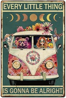 SUPERDANT Hippie Bus Tin Signs Hippie Vintage Vintage Tin Sign Retro Metal Poster Wall Art Sign Funny Decor for Living Room Bedroom Retro Metal Decoration Indoor Gifts Garage Signs