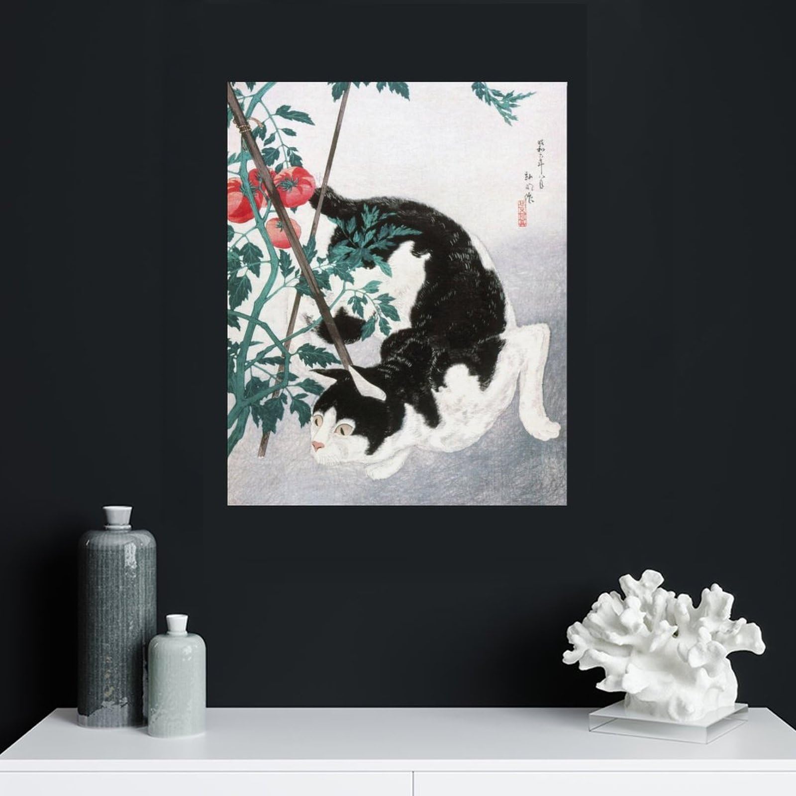 Amazon.co.jp: 絵画 トマトのつるの下の黒猫インテリア 絵画 古代日本