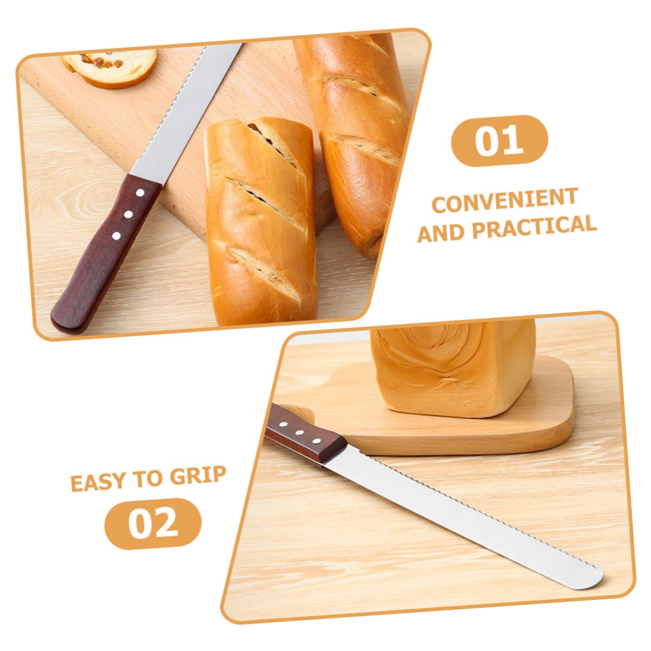 Cabilock Wooden Stainless Steel Toast Cutter Reusable Bread Slicer for Cake Pizza and Homemade Baking and Easy to Clean Essential Kitchen Tool for Professional and Home Use